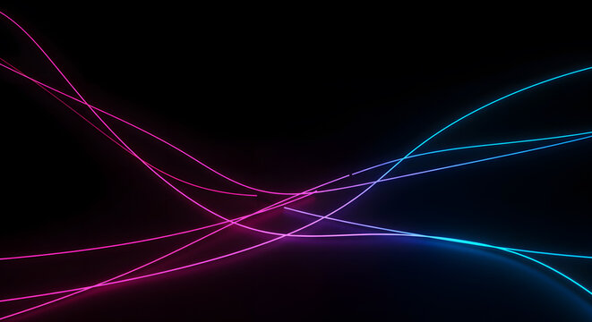 Abstract Neon Pink and Blue Wavy Lines Background