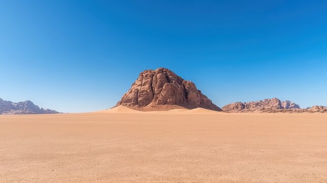 Minimalistic approach with one prominent sand dune centered in the frame, surrounded by empty space for impactful headlines