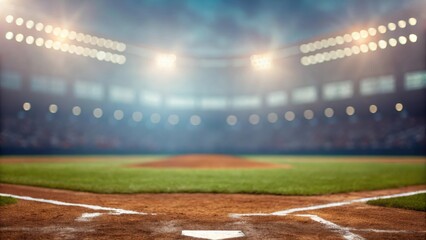 Blurred baseball field atmosphere with glowing lights and thrilling sports energy in the air 