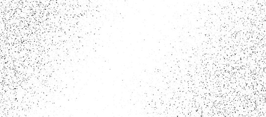 Black stippled halftone gradient texture. Grunge dotted noise background. Black gritty splattered sand overlay. Curved distressed sprayed dot work grain with specks, dust, dots, speckles