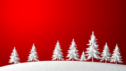 Obraz premium Red Background Minimalist White Christmas Trees Winter Scene