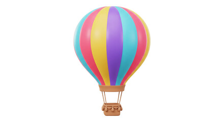 Colorful Aerial Adventure: A whimsical hot air balloon in flight, with vibrant bands of color that evokes a sense of playful exploration.