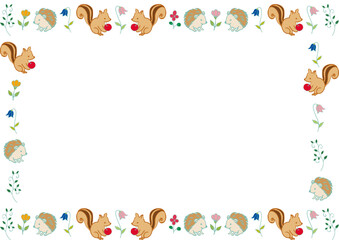 北欧風森の動物と草花のフレーム4 Scandinavian Animal and Floral Frame Flat Design