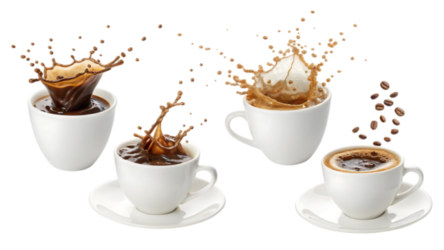 Coffee splash in a white cup PNG Image