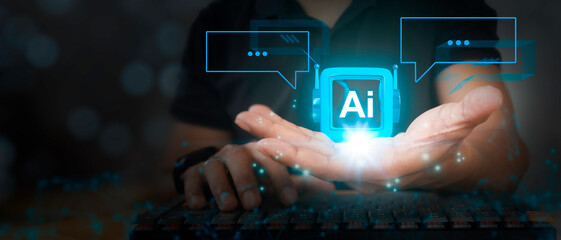 AI Chatbot Technology Concept, Businessman Use AI Intelligence Robot Technology Chat with AI