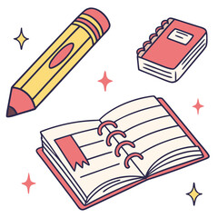 School Essentials Mini Sticker Pack – Cute Pencil, Eraser & Book Designs for Planners, Laptops & Student Supplies (Kawaii Study Aesthetic)