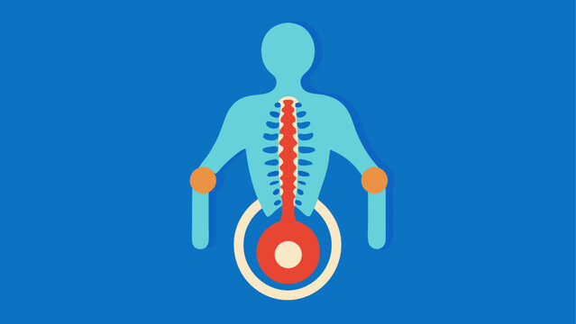 Minimalist medical illustration of a human figure with a highlighted spine and wheelchair symbolizing spinal injury and mobility support