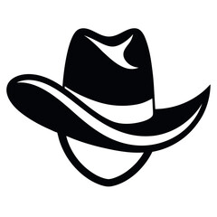 Stylized Black Cowboy Hat Illustration with Curved Brim and Headband Design Element