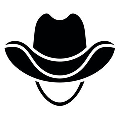 Simplified Silhouette of a Black Cowboy Hat with Chin Strap on White Background