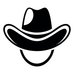 Simple Black and White Silhouette of a Cowboy Hat with Chin Strap Detail