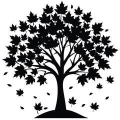 Black silhouette maple tree falling leaves autumn maple leaves