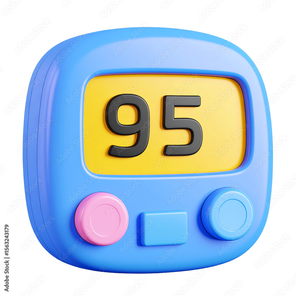 Aufkleber Digital Timer Icon: A playful, 3D-rendered icon of a digital timer displaying the number 95, perfect for user interfaces and digital designs.