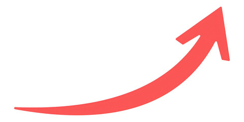 A bright coral colored arrow curves upwards and to the right against a stark black background symbolizing growth and progress
