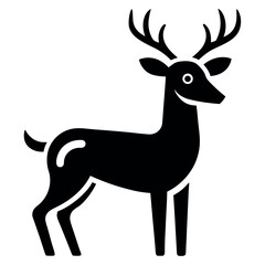 Obraz premium Stylized Black Silhouette Illustration of a Standing Deer with Antlers on White Background