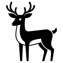 Stylized Illustration Black Deer with Antlers Standing on a White Background