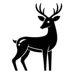 Fototapeta premium Silhouette of Standing Deer with Antlers and White Spots Isolated on White