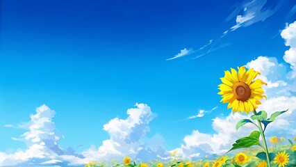 青空とひまわりのイラストgenerative ai