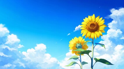 青空とひまわりのイラストgenerative ai