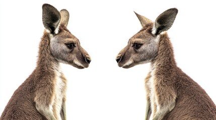 Fototapeta premium Two Kangaroos Face to Face on White Background