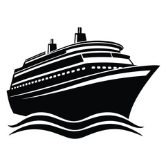 Obraz premium Black silhouette of a large cruise ship sailing on wavy water ocean liner vessel
