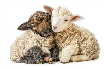 Fototapeta premium Two cuddly lambs isolated on white background