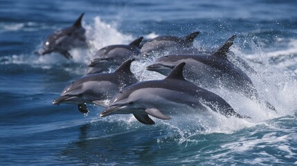 A group of dolphins swimming in the ocean