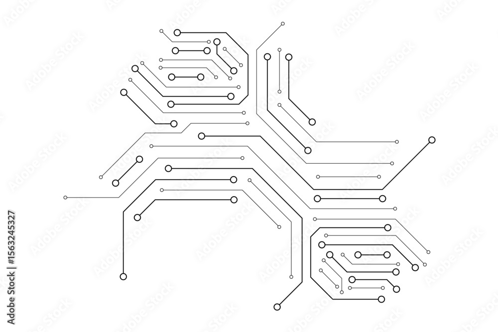 Aufkleber Electronic circuit with empty space on white background. Dots and lines connection circuit design