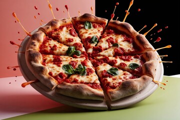 Delicious pizza on white dish. AI Genetared.