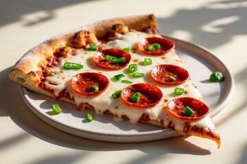 Delicious pizza on white dish. AI Genetared.