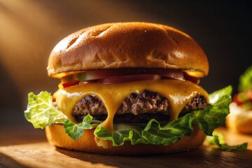 Cheeseburger with beef, onion, tomato, lettuce and cheese. AI Genetared.