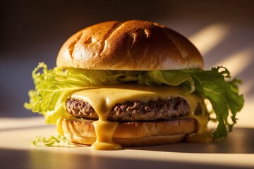 Cheeseburger with beef, onion, tomato, lettuce and cheese. AI Genetared.