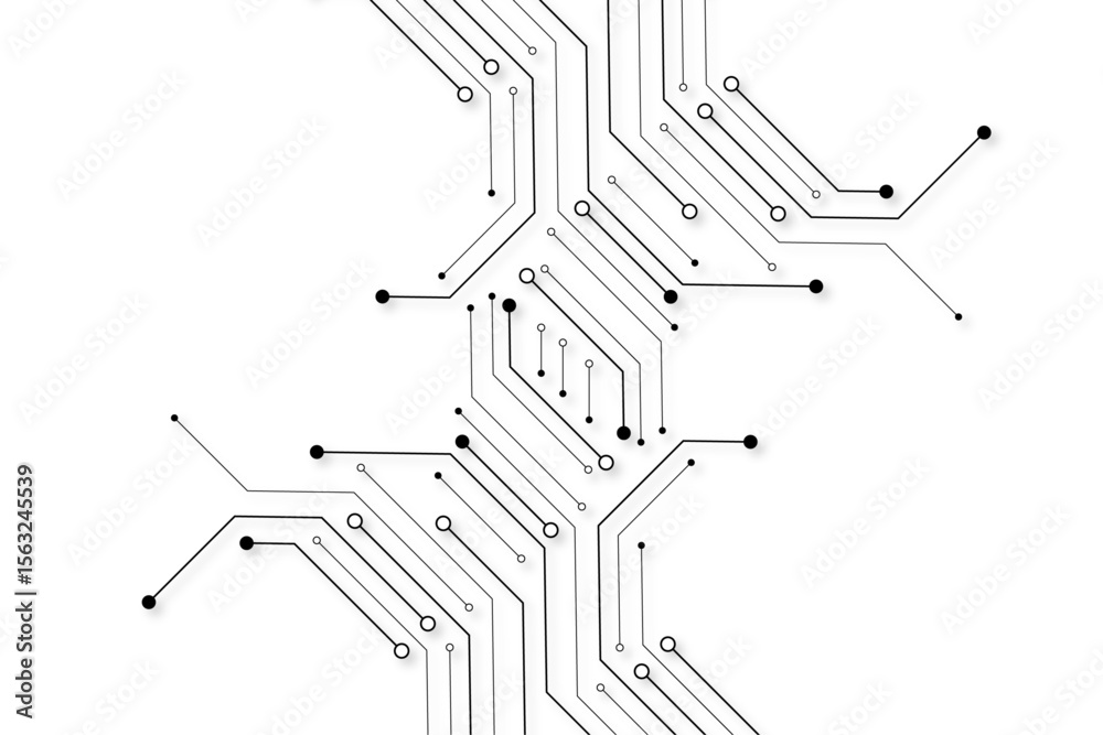 Aufkleber Electronic circuit with empty space on white background. Dots and lines connection circuit design
