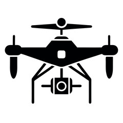 Black Silhouette of Quadcopter Drone with Camera for Aerial Photography or Videography