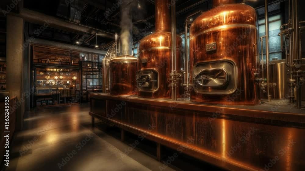 Poster a row of copper pots sitting on a wooden counter, perfect for use in kitchen or rustic decor setting