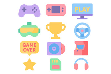 Gaming icons collection vector illustration for digital media and print design in flat style