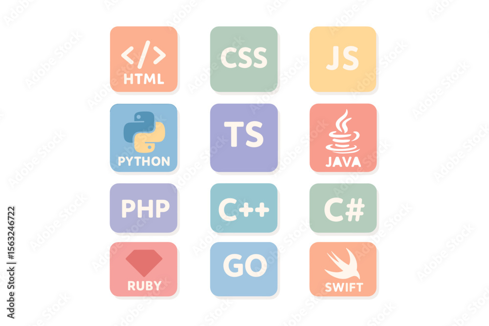 Fototapete programming languages and technologies vector illustration for education and design in flat style