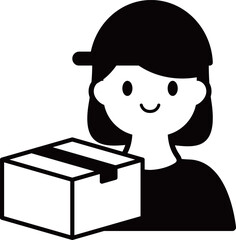 女性配達員のアイコン　モノトーン