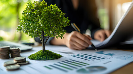 Corporate auditor examining sustainability reports to ensure ESG compliance, fostering eco-friendly business practices, enhancing corporate transparency, and supporting responsible governanc66668127 1