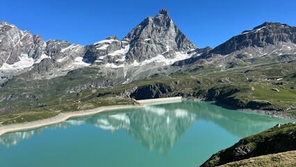 lago, montagna, acqua, paesaggio, natura, foresta, cielo, alberi, neve, cascata, fiume, pozze, viaggiare, rocce, alpi, veduta, scenico, Aosta, Cervinia, Cervino, Gollet, Cime Bianche, Funivia, Zermat,