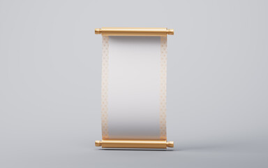 Blank golden Chinese ancient reel banner, 3d rendering.