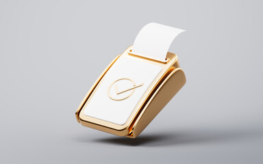 Golden POS machine with payment concept, 3d rendering.