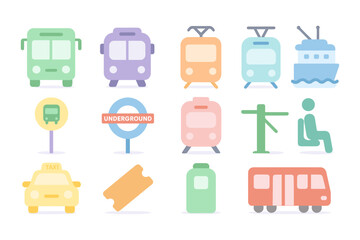 Public transportation icons vector illustration design for digital use in flat style