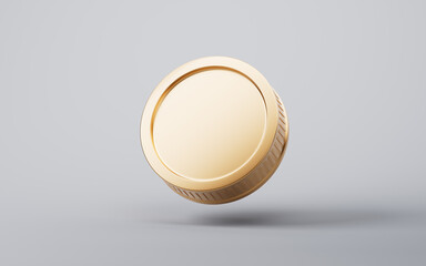 A single golden coin, 3d rendering.