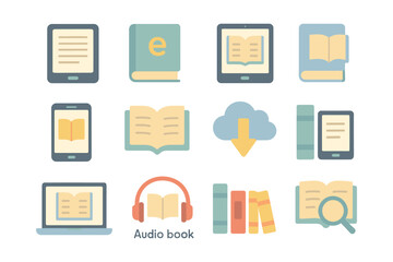 Digital reading and audiobooks vector illustration for educational design