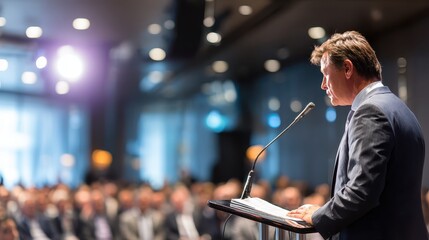 A man in a suit speaking into a microphone