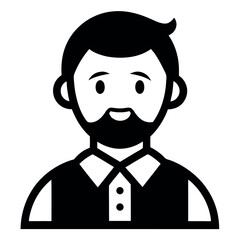 Black and White Icon of a Man with Beard and Shirt