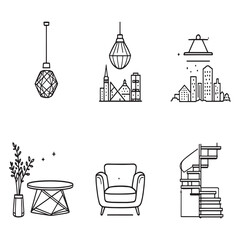stylish loft room line art vector design