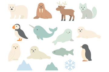 Arctic animals vector illustration for educational and design use in flat style