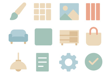 Home organization and decor vector illustration for design and branding – flat style icons