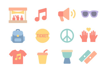 Music festival symbols vector illustration: flat design for posters and event promotions